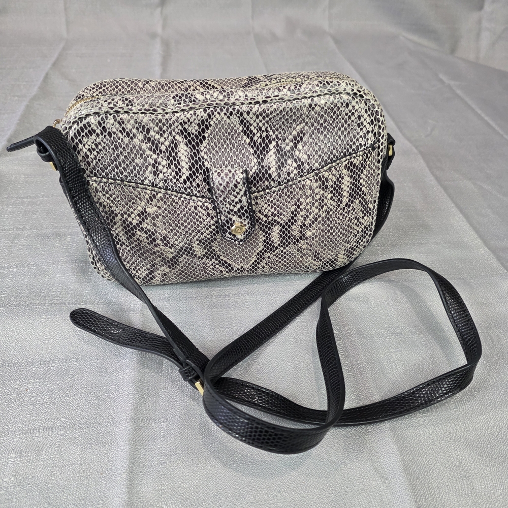 GILI Snakeskin Print Crossbody Leather Purse Shoulder Bag Pack Black strap